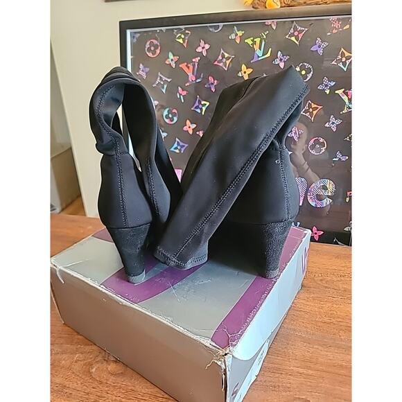 Lane Bryant Black Fabric Knee High Wedge Boots Size 12 - Picture 3 of 9